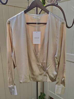 Everlane Silk Wrap Top in Champagne Beige